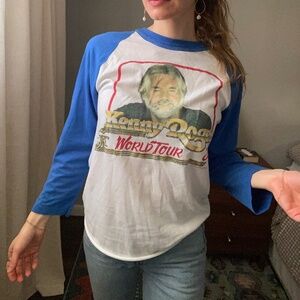 Vintage Kenny Rogers Raglan Concert Tee - Blue / White / Red L